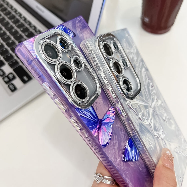 For Samsung Galaxy S25+ 5G Plating Texture Butterfly Wristband TPU Phone Case with Glitter Lens Film(Purple Butterflies HU4) by buy2fix
