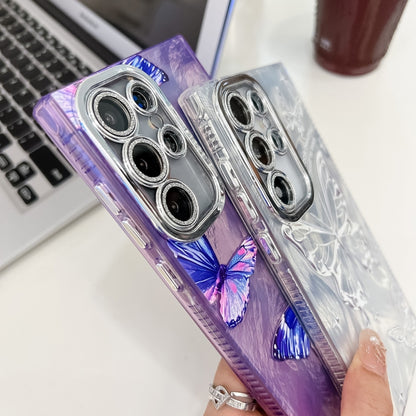 For Samsung Galaxy S25+ 5G Plating Texture Butterfly Wristband TPU Phone Case with Glitter Lens Film(Purple Butterflies HU4) by buy2fix