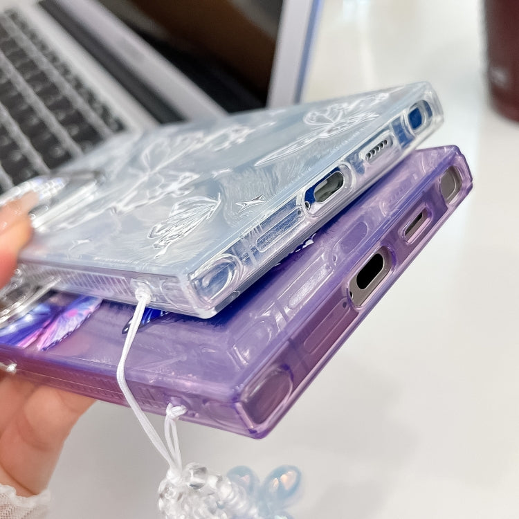For Samsung Galaxy S25+ 5G Plating Texture Butterfly Wristband TPU Phone Case with Glitter Lens Film(Purple Butterflies HU4) by buy2fix