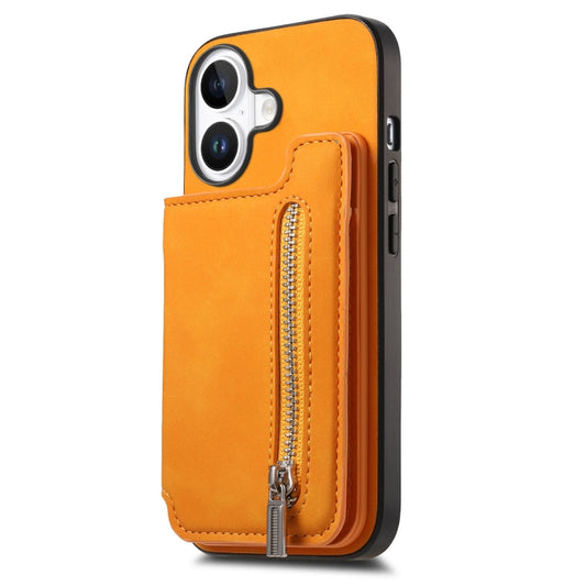 For iPhone 16 Plus Retro MagSafe Zipper Wallet Card Bag Back Phone Case(Yellow) - iPhone 16 Plus Cases by buy2fix | Online Shopping UK | buy2fix