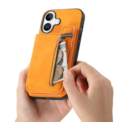 For iPhone 16 Plus Retro MagSafe Zipper Wallet Card Bag Back Phone Case(Yellow) - iPhone 16 Plus Cases by buy2fix | Online Shopping UK | buy2fix