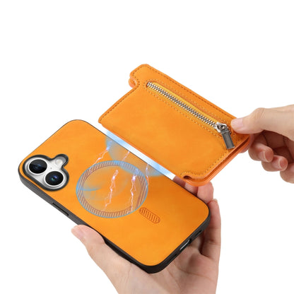 For iPhone 16 Plus Retro MagSafe Zipper Wallet Card Bag Back Phone Case(Yellow) - iPhone 16 Plus Cases by buy2fix | Online Shopping UK | buy2fix
