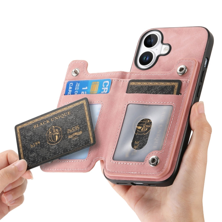 For iPhone 16 Plus Retro MagSafe Zipper Wallet Card Bag Back Phone Case(Pink) - iPhone 16 Plus Cases by buy2fix | Online Shopping UK | buy2fix