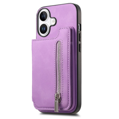 For iPhone 16 Plus Retro MagSafe Zipper Wallet Card Bag Back Phone Case(Purple) - iPhone 16 Plus Cases by buy2fix | Online Shopping UK | buy2fix
