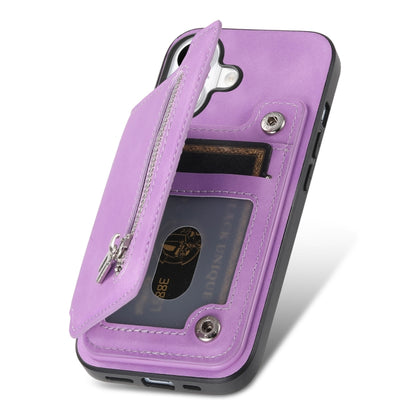 For iPhone 16 Plus Retro MagSafe Zipper Wallet Card Bag Back Phone Case(Purple) - iPhone 16 Plus Cases by buy2fix | Online Shopping UK | buy2fix