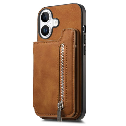 For iPhone 16 Plus Retro MagSafe Zipper Wallet Card Bag Back Phone Case(Brown) - iPhone 16 Plus Cases by buy2fix | Online Shopping UK | buy2fix