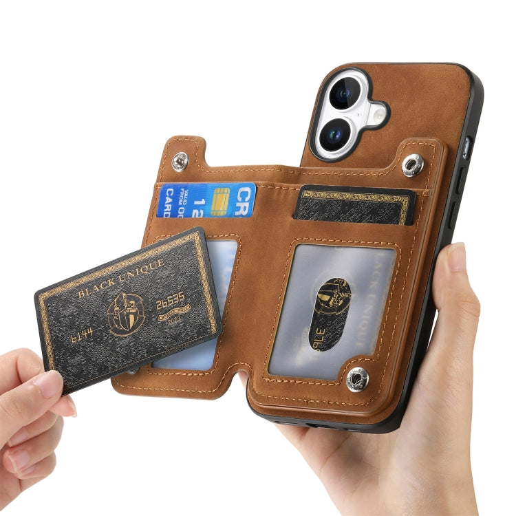 For iPhone 16 Plus Retro MagSafe Zipper Wallet Card Bag Back Phone Case(Brown) - iPhone 16 Plus Cases by buy2fix | Online Shopping UK | buy2fix