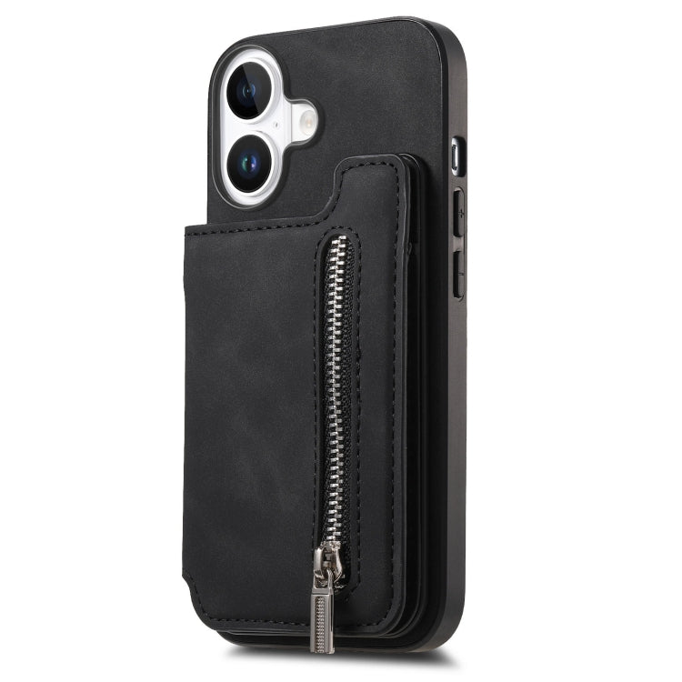 For iPhone 16 Plus Retro MagSafe Zipper Wallet Card Bag Back Phone Case(Black) - iPhone 16 Plus Cases by buy2fix | Online Shopping UK | buy2fix