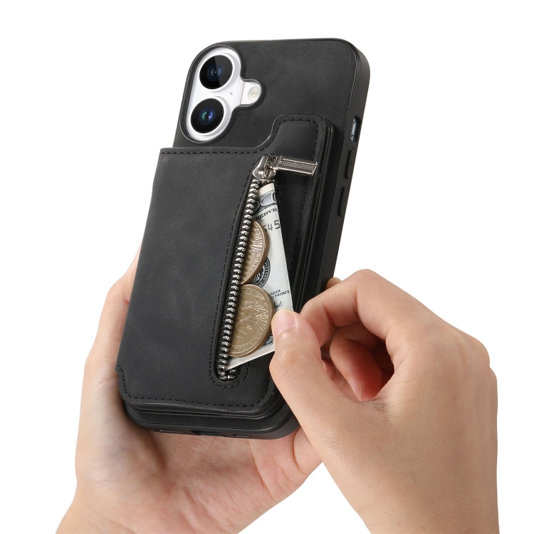 For iPhone 16 Plus Retro MagSafe Zipper Wallet Card Bag Back Phone Case(Black) - iPhone 16 Plus Cases by buy2fix | Online Shopping UK | buy2fix