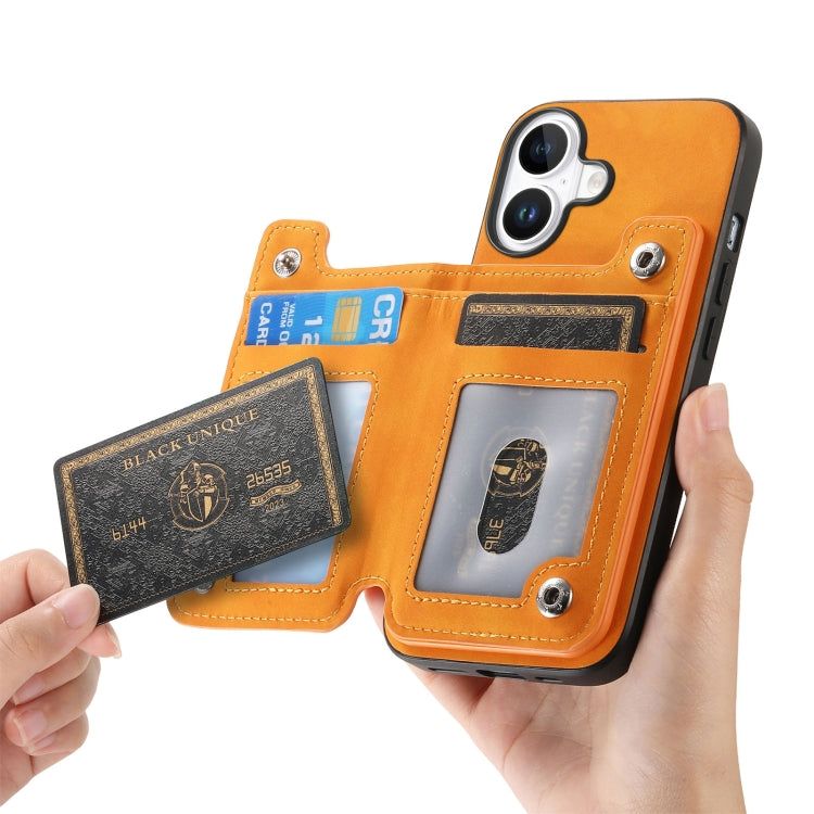 For iPhone 16 Retro MagSafe Zipper Wallet Card Bag Back Phone Case(Yellow) - iPhone 16 Cases by buy2fix | Online Shopping UK | buy2fix