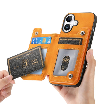 For iPhone 16 Retro MagSafe Zipper Wallet Card Bag Back Phone Case(Yellow) - iPhone 16 Cases by buy2fix | Online Shopping UK | buy2fix