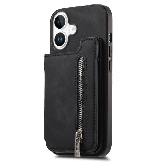 For iPhone 16 Retro MagSafe Zipper Wallet Card Bag Back Phone Case(Black) - iPhone 16 Cases by buy2fix | Online Shopping UK | buy2fix