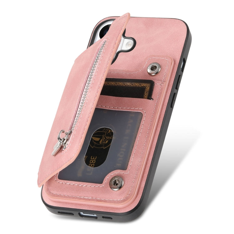 For iPhone 15 Pro max Retro MagSafe Zipper Wallet Card Bag Back Phone Case(Pink) - iPhone 15 Pro Max Cases by buy2fix | Online Shopping UK | buy2fix