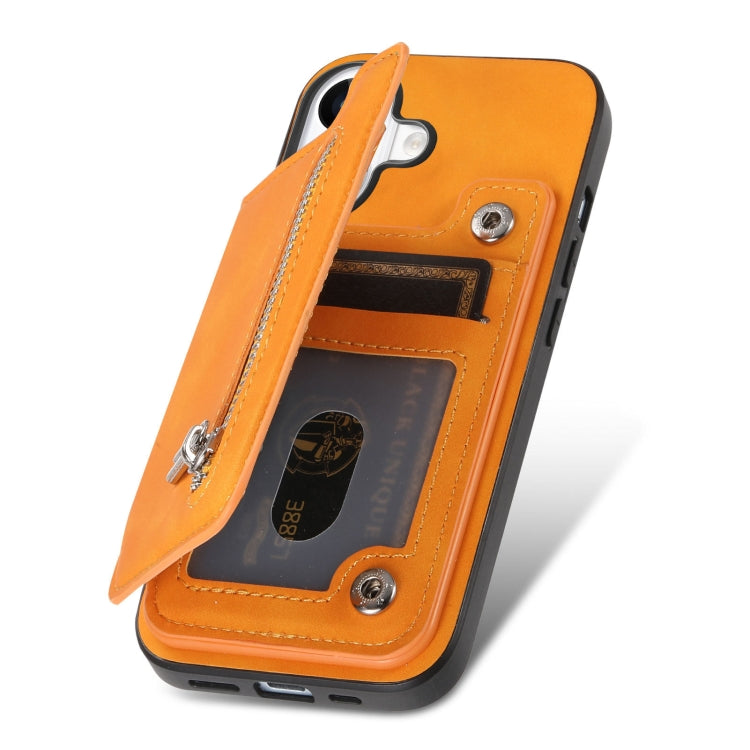 For iPhone 15 Pro Retro MagSafe Zipper Wallet Card Bag Back Phone Case(Yellow) - iPhone 15 Pro Cases by buy2fix | Online Shopping UK | buy2fix