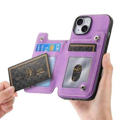 For iPhone 15 Plus Retro MagSafe Zipper Wallet Card Bag Back Phone Case(Purple) - iPhone 15 Plus Cases by buy2fix | Online Shopping UK | buy2fix