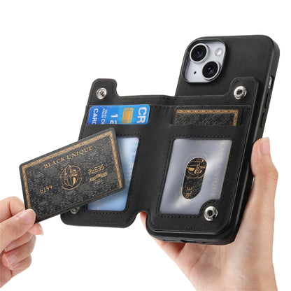 For iPhone 15 Plus Retro MagSafe Zipper Wallet Card Bag Back Phone Case(Black) - iPhone 15 Plus Cases by buy2fix | Online Shopping UK | buy2fix