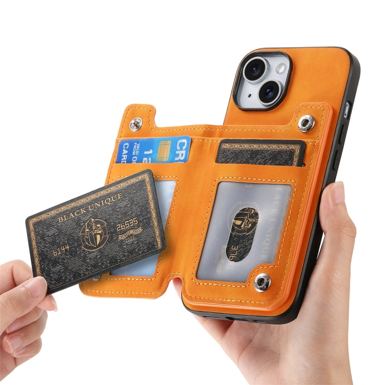 For iPhone 15 Retro MagSafe Zipper Wallet Card Bag Back Phone Case(Yellow) - iPhone 15 Cases by buy2fix | Online Shopping UK | buy2fix