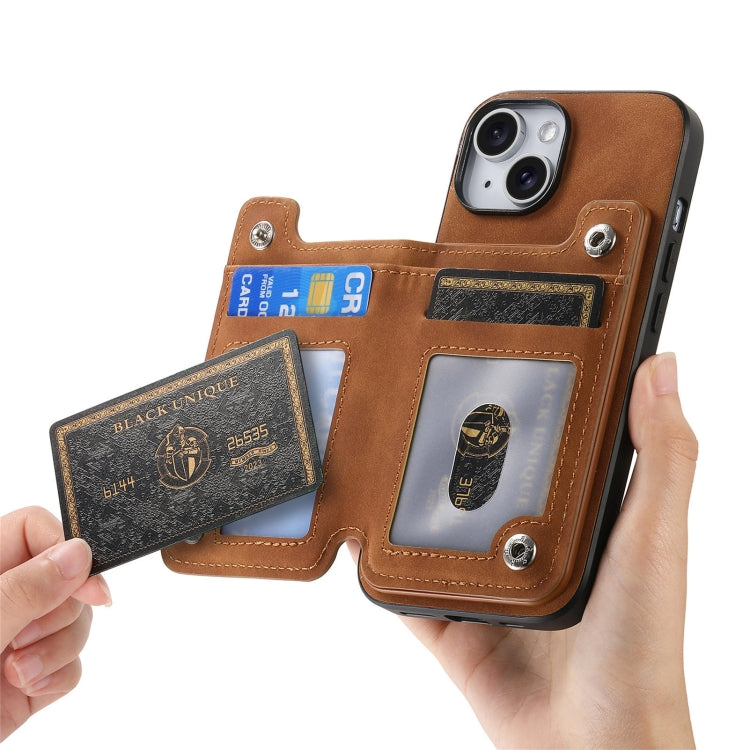 For iPhone 15 Retro MagSafe Zipper Wallet Card Bag Back Phone Case(Brown) - iPhone 15 Cases by buy2fix | Online Shopping UK | buy2fix