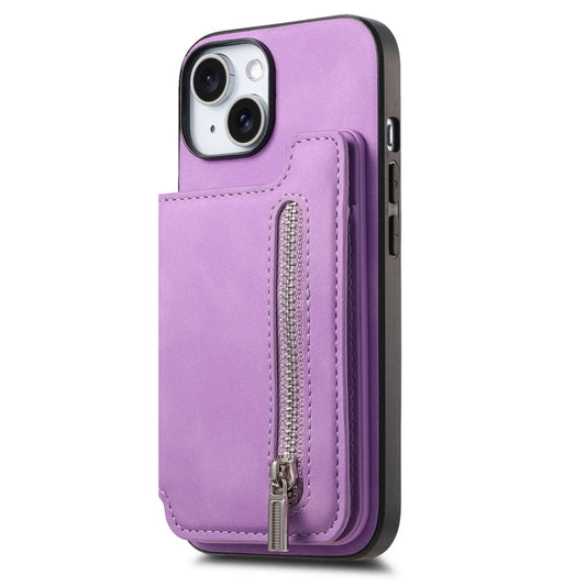 For iPhone 14 Plus Retro MagSafe Zipper Wallet Card Bag Back Phone Case(Purple) - iPhone 14 Plus Cases by buy2fix | Online Shopping UK | buy2fix