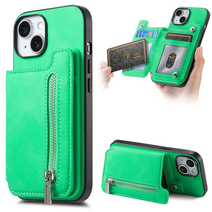For iPhone 14 Plus Retro MagSafe Zipper Wallet Card Bag Back Phone Case(Green) - iPhone 14 Plus Cases by buy2fix | Online Shopping UK | buy2fix