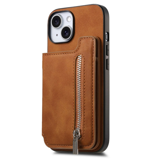 For iPhone 14 Plus Retro MagSafe Zipper Wallet Card Bag Back Phone Case(Brown) - iPhone 14 Plus Cases by buy2fix | Online Shopping UK | buy2fix