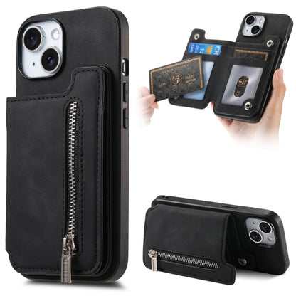 For iPhone 14 Plus Retro MagSafe Zipper Wallet Card Bag Back Phone Case(Black) - iPhone 14 Plus Cases by buy2fix | Online Shopping UK | buy2fix