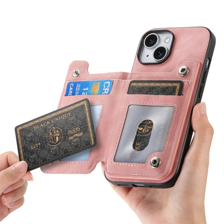 For iPhone 14 Retro MagSafe Zipper Wallet Card Bag Back Phone Case(Pink) - iPhone 14 Cases by buy2fix | Online Shopping UK | buy2fix