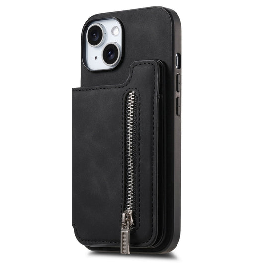 For iPhone 14 Retro MagSafe Zipper Wallet Card Bag Back Phone Case(Black) - iPhone 14 Cases by buy2fix | Online Shopping UK | buy2fix