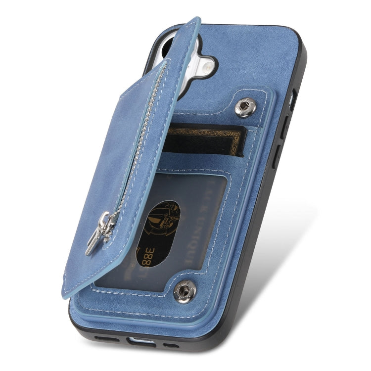 For iPhone 14 Pro Retro MagSafe Zipper Wallet Card Bag Back Phone Case(Blue) - iPhone 14 Pro Cases by buy2fix | Online Shopping UK | buy2fix