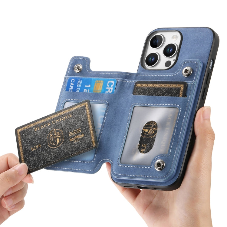 For iPhone 14 Pro Retro MagSafe Zipper Wallet Card Bag Back Phone Case(Blue) - iPhone 14 Pro Cases by buy2fix | Online Shopping UK | buy2fix