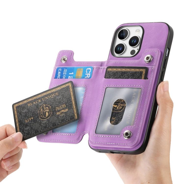 For iPhone 14 Pro Retro MagSafe Zipper Wallet Card Bag Back Phone Case(Purple) - iPhone 14 Pro Cases by buy2fix | Online Shopping UK | buy2fix