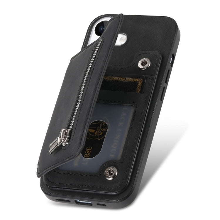For iPhone 14 Pro Retro MagSafe Zipper Wallet Card Bag Back Phone Case(Black) - iPhone 14 Pro Cases by buy2fix | Online Shopping UK | buy2fix