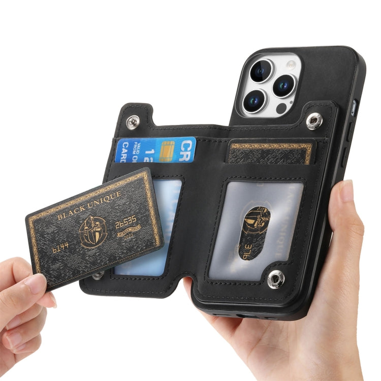 For iPhone 14 Pro Retro MagSafe Zipper Wallet Card Bag Back Phone Case(Black) - iPhone 14 Pro Cases by buy2fix | Online Shopping UK | buy2fix