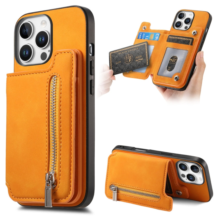 For iPhone 14 Pro Max Retro MagSafe Zipper Wallet Card Bag Back Phone Case(Yellow) - iPhone 14 Pro Max Cases by buy2fix | Online Shopping UK | buy2fix