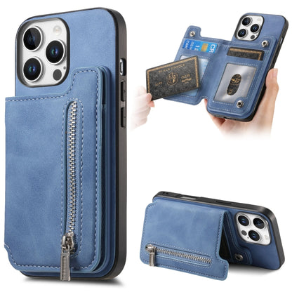 For iPhone 14 Pro Max Retro MagSafe Zipper Wallet Card Bag Back Phone Case(Blue) - iPhone 14 Pro Max Cases by buy2fix | Online Shopping UK | buy2fix