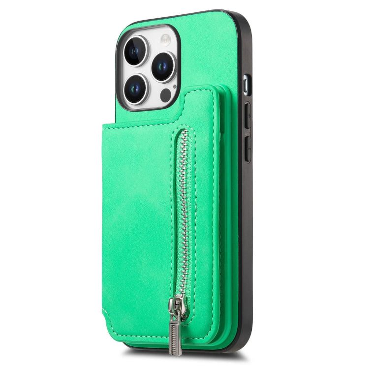 For iPhone 14 Pro Max Retro MagSafe Zipper Wallet Card Bag Back Phone Case(Green) - iPhone 14 Pro Max Cases by buy2fix | Online Shopping UK | buy2fix