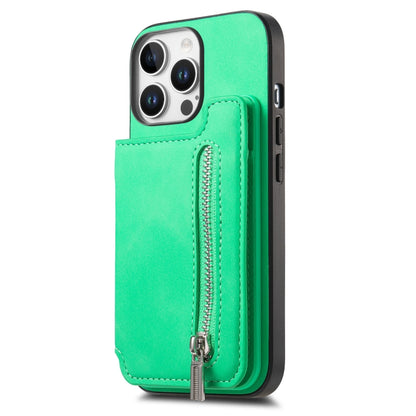For iPhone 14 Pro Max Retro MagSafe Zipper Wallet Card Bag Back Phone Case(Green) - iPhone 14 Pro Max Cases by buy2fix | Online Shopping UK | buy2fix