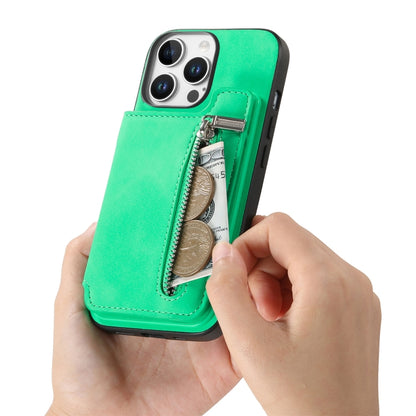 For iPhone 14 Pro Max Retro MagSafe Zipper Wallet Card Bag Back Phone Case(Green) - iPhone 14 Pro Max Cases by buy2fix | Online Shopping UK | buy2fix