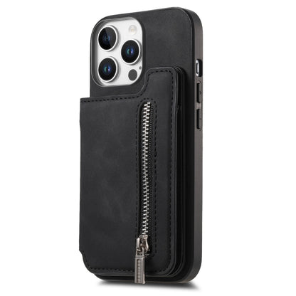 For iPhone 14 Pro Max Retro MagSafe Zipper Wallet Card Bag Back Phone Case(Black) - iPhone 14 Pro Max Cases by buy2fix | Online Shopping UK | buy2fix