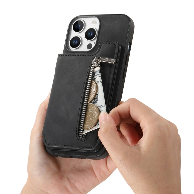 For iPhone 14 Pro Max Retro MagSafe Zipper Wallet Card Bag Back Phone Case(Black) - iPhone 14 Pro Max Cases by buy2fix | Online Shopping UK | buy2fix