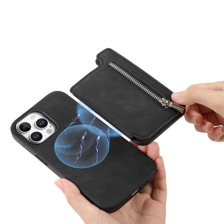 For iPhone 14 Pro Max Retro MagSafe Zipper Wallet Card Bag Back Phone Case(Black) - iPhone 14 Pro Max Cases by buy2fix | Online Shopping UK | buy2fix