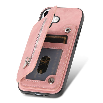 For iPhone 13 Pro Max Retro MagSafe Zipper Wallet Card Bag Back Phone Case(Pink) - iPhone 13 Pro Max Cases by buy2fix | Online Shopping UK | buy2fix