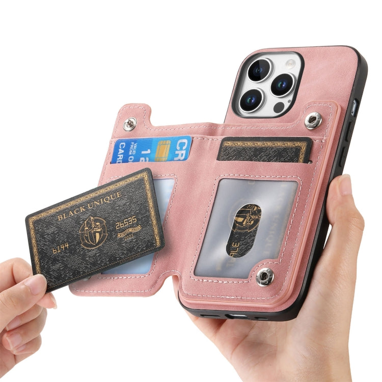 For iPhone 13 Pro Max Retro MagSafe Zipper Wallet Card Bag Back Phone Case(Pink) - iPhone 13 Pro Max Cases by buy2fix | Online Shopping UK | buy2fix