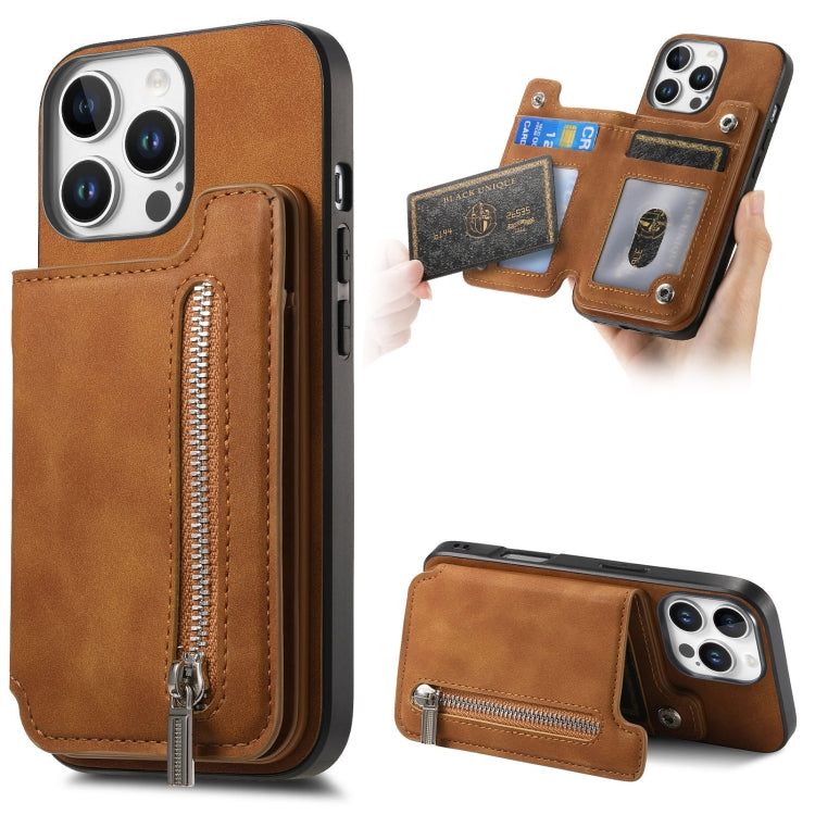 For iPhone 13 Pro Max Retro MagSafe Zipper Wallet Card Bag Back Phone Case(Brown) - iPhone 13 Pro Max Cases by buy2fix | Online Shopping UK | buy2fix
