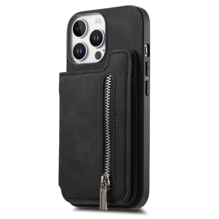 For iPhone 13 Pro Max Retro MagSafe Zipper Wallet Card Bag Back Phone Case(Black) - iPhone 13 Pro Max Cases by buy2fix | Online Shopping UK | buy2fix