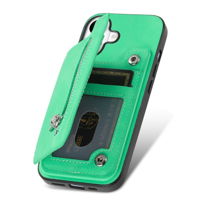 For iPhone 13 Pro Retro MagSafe Zipper Wallet Card Bag Back Phone Case(Green) - iPhone 13 Pro Cases by buy2fix | Online Shopping UK | buy2fix