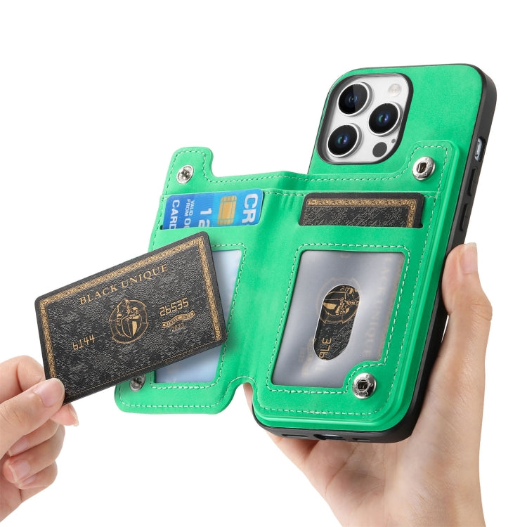 For iPhone 13 Pro Retro MagSafe Zipper Wallet Card Bag Back Phone Case(Green) - iPhone 13 Pro Cases by buy2fix | Online Shopping UK | buy2fix