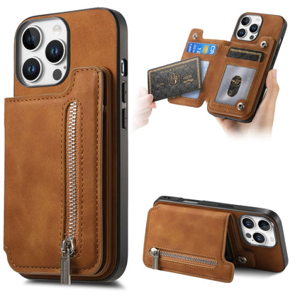 For iPhone 13 Pro Retro MagSafe Zipper Wallet Card Bag Back Phone Case(Brown) - iPhone 13 Pro Cases by buy2fix | Online Shopping UK | buy2fix