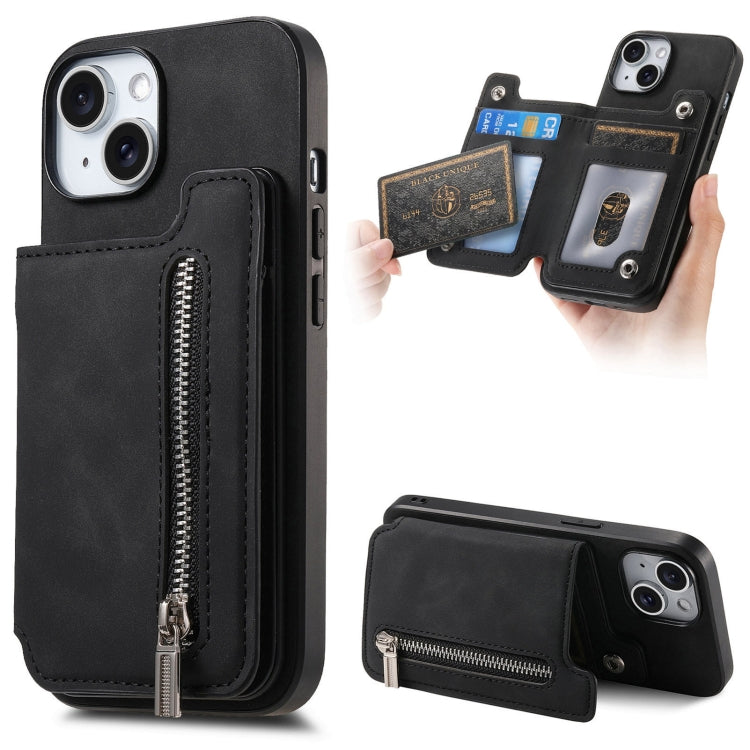 For iPhone 13 Retro MagSafe Zipper Wallet Card Bag Back Phone Case(Black) - iPhone 13 Pro Cases by buy2fix | Online Shopping UK | buy2fix