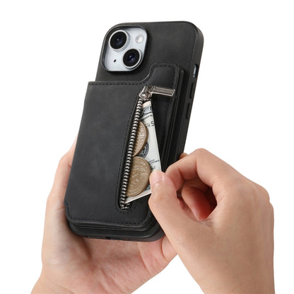 For iPhone 13 Retro MagSafe Zipper Wallet Card Bag Back Phone Case(Black) - iPhone 13 Pro Cases by buy2fix | Online Shopping UK | buy2fix